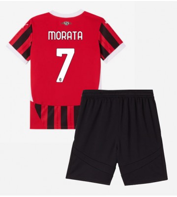 AC Milan Alvaro Morata #7 Primera Equipación Niños 2024-25 Manga Corta (+ Pantalones cortos)